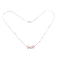 White Freshwater Cultured Trio Of Pearls Necklace On 925 Sterling Silver (20 Inch Chain)