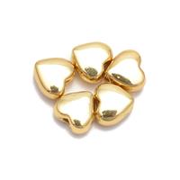 Gold Plated Base Metal Heart Slider Beads, Approx 10mm, 5pcs