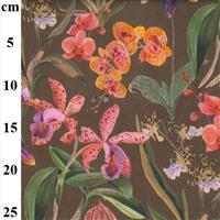 Mocha Floral Printed Floral Canvas Fabric 0.5m