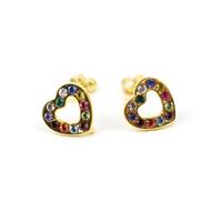 Gold Plated 925 Sterling Silver Heart With Swarovski Crystals Approx 9.5mm Earrings With Loop (1 Pair)