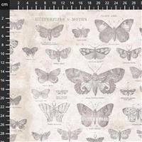 Tim Holtz Monochrome Collection Butterflies Parchment Fabric 0.5m
