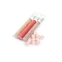 Berry Desire; Honey & Peach Lined Crystal Beads, Peach Shell Pearl Rounds & Seed Bead 11/0