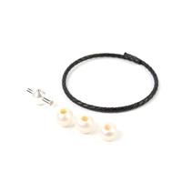 Pearls; 925 Sterling Silver Black Leather Bracelet with 3x White Freshwater Cultured Pearls