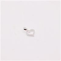  925 Sterling Silver Heart Charm  Approx 11x19mm  With Cubic Zirconia & Round Bail (To Fit Leather Bracelet)