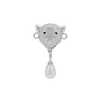 0.03cts 925 Sterling Silver Panther Connector ( 21x18 mm) With Black Spinel Pave & Freshwater Cultured Pearl Drop Approx 9x7mm 