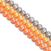 3 x 38cm Strands Dyed Freshwater Cultured Potato Pearls Approx 6-8mm (Gold, Orange, Silver)