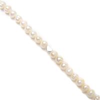White Freshwater Cultured Potato Pearls Approx 6-7mm With 925 Sterling Silver Heart Spacer Beads (4pcs), 38cm Strand 