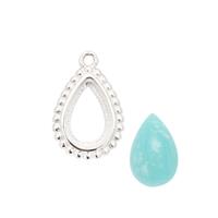 925 Sterling Silver Pear Shape Beaded Bezel Charm With 3.20cts Amazonite Pear Cabochon Approx 12x8mm