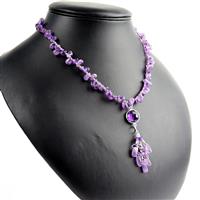 Meadow Pixie; 105cts Amethyst, Purple Faceted Glass Connector, Lilac Leather, Miyuki 11/0