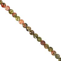 22cts Unakite Faceted Coin Approx 4mm, 30cm Strand