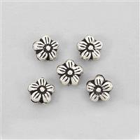 925 Sterling Silver Flower Shaped Spacer Beads, Approx 7x7x4mm (Pack of 5)