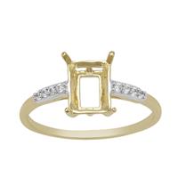 9k Yellow Gold Octagon Radiant Cut Ring Mount (To fit 8x6mm gemstone) with White Zircon Brilliant Round Approx 1.20mm- 1Pcs