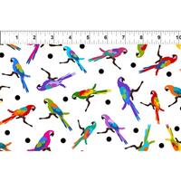 Jason Yenter Colourful Tossed Parrots Fabric 0.5m