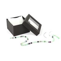 Present; Sterling Silver Diamond Cut Curved Tube Spacer Bar, Fluorite Plain Round & Black Paper Box