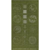 Sashiko Tsumugi Preprinted Crest Four Seasons Summer Dark Green Fabric Panel 108x61cm