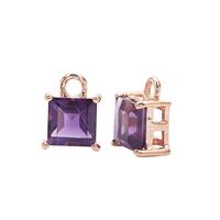 Rose Gold Plated 925 Sterling Silver Square Charm With 1.50cts Amethyst Approx 5mm (2pcs)