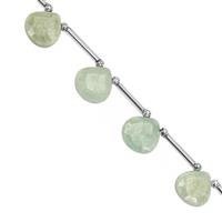 65cts Type A  Green Jadeite Jade Faceted Heart Approx 10 to 15mm, 20cm Strand With Spacers