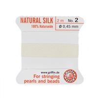 Silk Thread, Size 02 (.45mm, .018 in) - White, with needle, 2m (6.5ft)