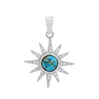 925 Sterling Silver Pendant with 1.10cts Copper Turquoise Round and 0.24cts White Zircon Round