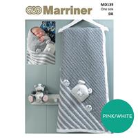 Marriner Pink/White Peek-a-boo Teddy Knitted Baby Blanket Kit 