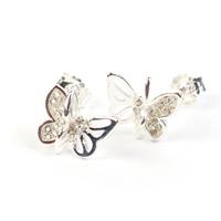 925 Sterling Silver Butterfly Earrings With 0.30cts White Topaz, 1 Pair