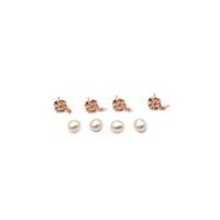 Rose Gold Plated 925 Sterling Silver Flower Earrings With Pearl Pegs & White Freshwater Cultured Drops Approx 7x9.5mm (2 Pairs)
