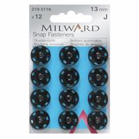 Black 13mm Snap Fasteners 12 Pieces
