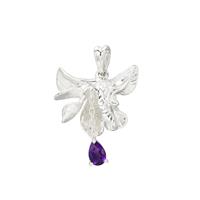 Spring At Chestnut Close By Mark Smith: 925 Sterling Silver Dutch Iris (D-30.50mm W-20mm) With 0.38cts Amethyst Pear Charm