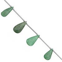 75cts Green Aventurine Quartz Faceted Top Side Drill Elongated Pear Approx 21x12 to 28x15mm, 18cm Strand with spacers