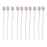 Rose Gold Plated 925 Sterling Silver Head Pins With 4x3mm Pear Rose Quartz - 40mm, Width 0.5mm - (10pcs)