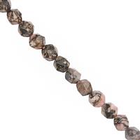 120cts Rhodonite Faceted Star Cut Approx 7 to 7.5mm, 28cm Strand