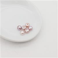 Mixed Natural Colour Freshwater Cultured Half Drilled Button Pearls Approx 4-5mm, 6pcs