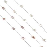 4 x 925 Sterling Silver & Freshwater Rice Pearls Necklace, 18Inch + Extender Chain (2 x White & 2 x Purple)