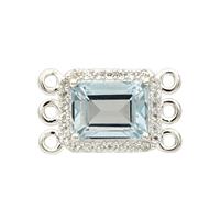 2.13cts 925 Sterling Silver Rectangle White Topaz Pave Set 3 Strand Connector With 8x6mm Sky Blue Topaz Octagon 