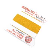 Silk Thread, Size 04 (.6 mm, .024 in) - Amber, with needle, 2 m (6.5 ft)