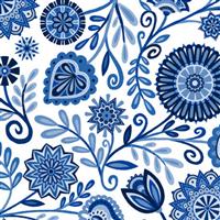 Folklorica Blues Collection Floral White Fabric 0.5m 