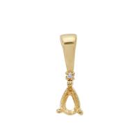 Gold Plated 925 Sterling Silver Pear Pendant Mount (To fit 6x4mm Gemstone) Inc. 0.02cts White Zircon Brilliant Cut Round 1.25mm- 1pcs