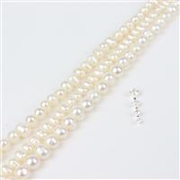 Collection; 3 x 38cm Strands White Freshwater Cultured Pearls & Sterling Silver Connector With White Topaz