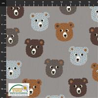 Find The Woods Bears Brown Grey Fabric 0.5m