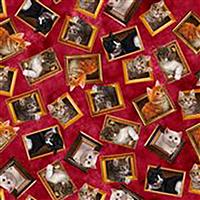 Literary Kitties Framed Kitten Fabric on Red 0.5m 