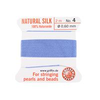 Silk Thread, Size 04 (.6 mm, .024 in) - Blue, with needle, 2 m (6.5 ft)