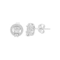 925 Sterling Silver Round Earrings Mount (To fit 4mm gemstones) Inc. 0.07cts White Zircon Halo Brilliant Cut Round 1.75mm- 1 Pair
