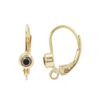 Gold Plated 925 Sterling Silver Leverback Earrings With Black Diamonds (1 Pair)