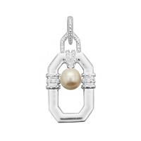 925 Sterling Silver Framed Pendant With 0.20cts White Zircon & South Sea Cultured Pearl Approx 8mm