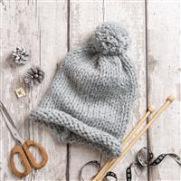 Wool Couture Silver Grey Beginner Basics Pom Pom Hat Knitting Kit With Free Knitting Needles Usually £4