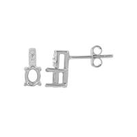 925 Sterling Silver Oval Earring Mount With White Zircon Drop (To fit 5x4mm Gemstone) - 1 Pair
