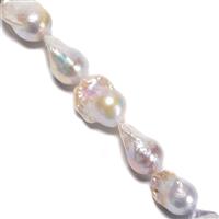High Lustre White Baroque Pearls Approx 13x25mm, 19cm Strand