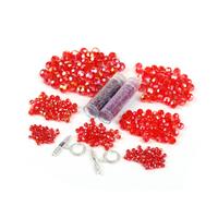 Rasberry; Raspberry AB Faceted Glass Beads Box with 11/0& 8/0 Seed Beads 