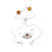 Baltic Cognac Amber Approx 3mm Cabochon 925 Sterling Silver Filigree Charm, Approx 12cm length Slider Bracelet with 2 x Baltic Cognac Amber Rounds