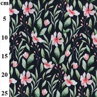 Terry Backed Jerseys Navy with Pink Floral Fabric 0.5m
